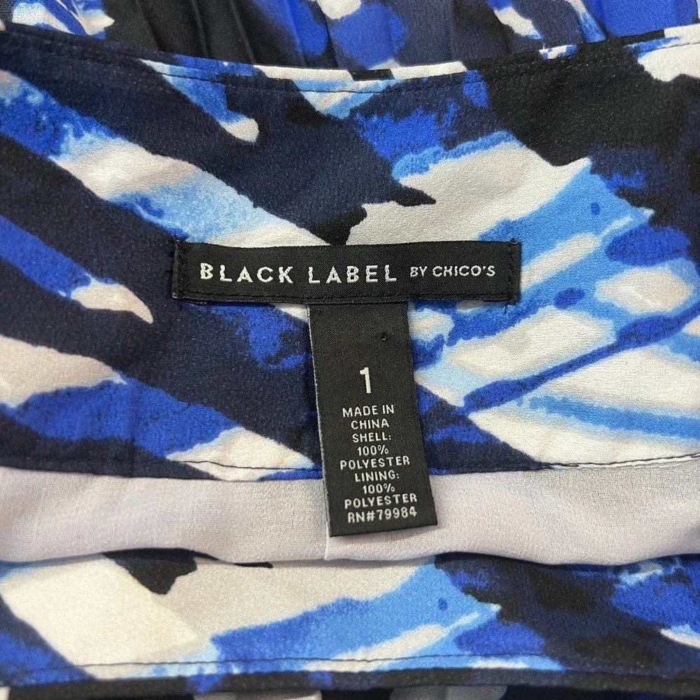 Black Label by Chico's Maxi‎ Skirt Womens M Blue White Zebra Print Lined Pleated